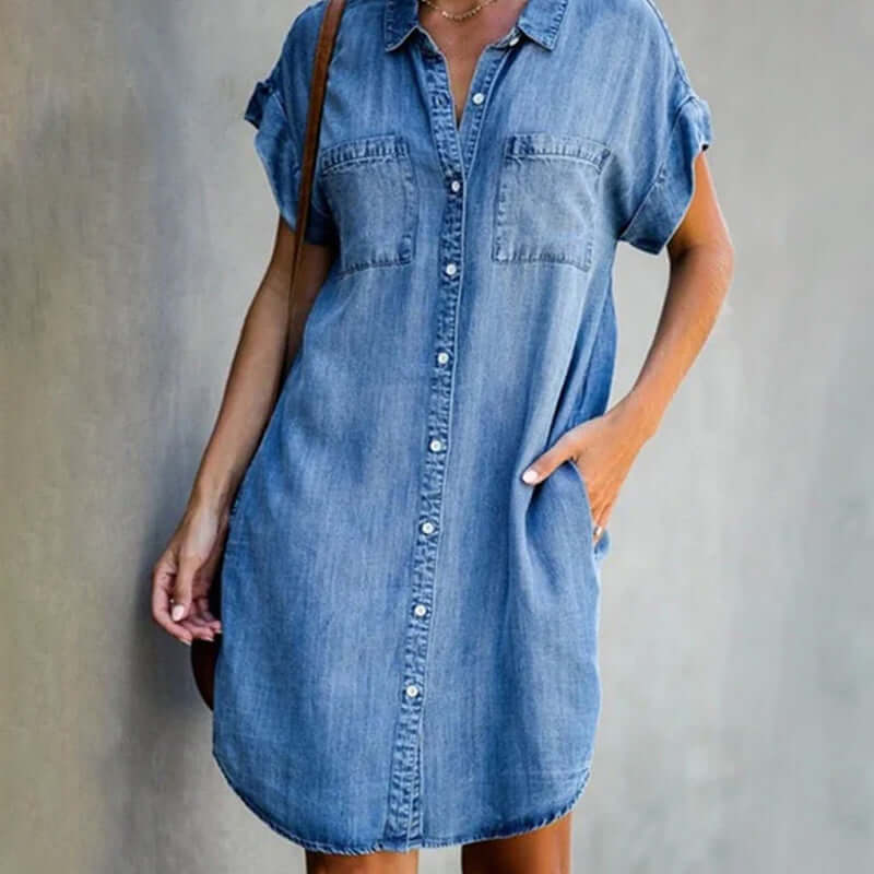 Valerie | Elegant Denim Dress with Tummy Coverage