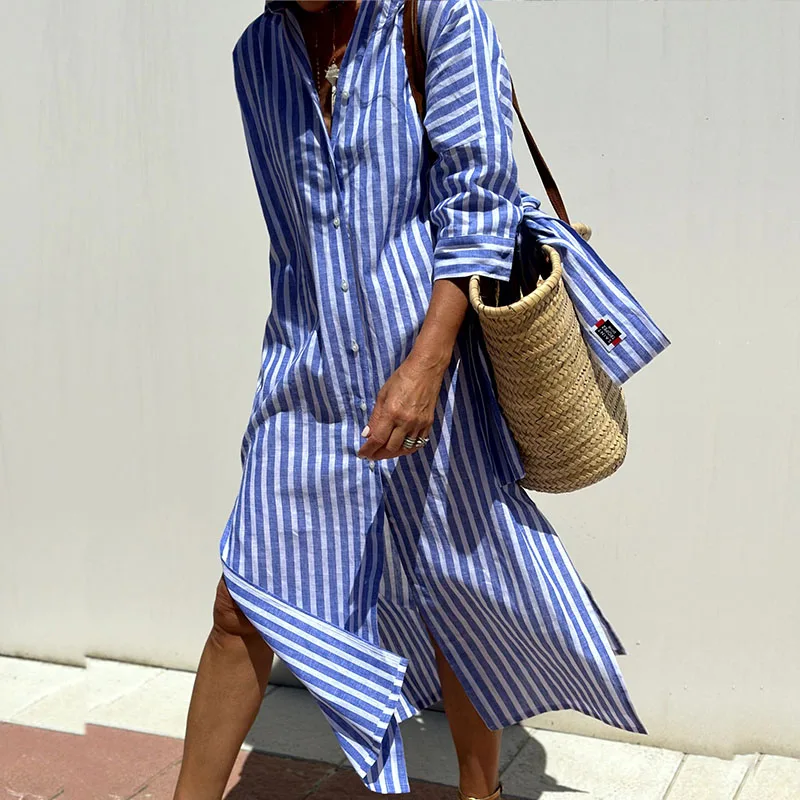 Sophie - Elegant Striped Shirt Dress