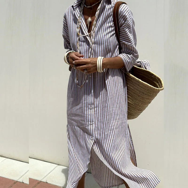 Sophie - Elegant Striped Shirt Dress